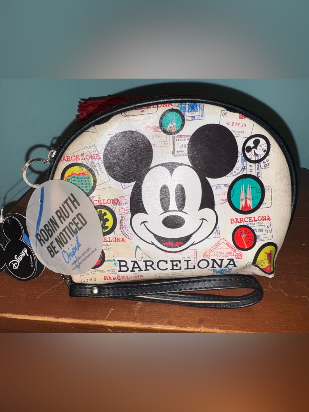 Robin Ruth Disney Mickey Mouse Barcelona Travel Cosmetic Bag NWT Wristlet